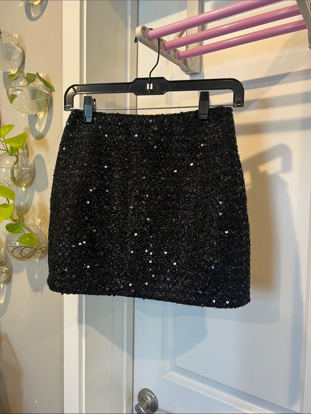 Commense Black Sequin Mini Skirt - Sparkle Tweed A-Line